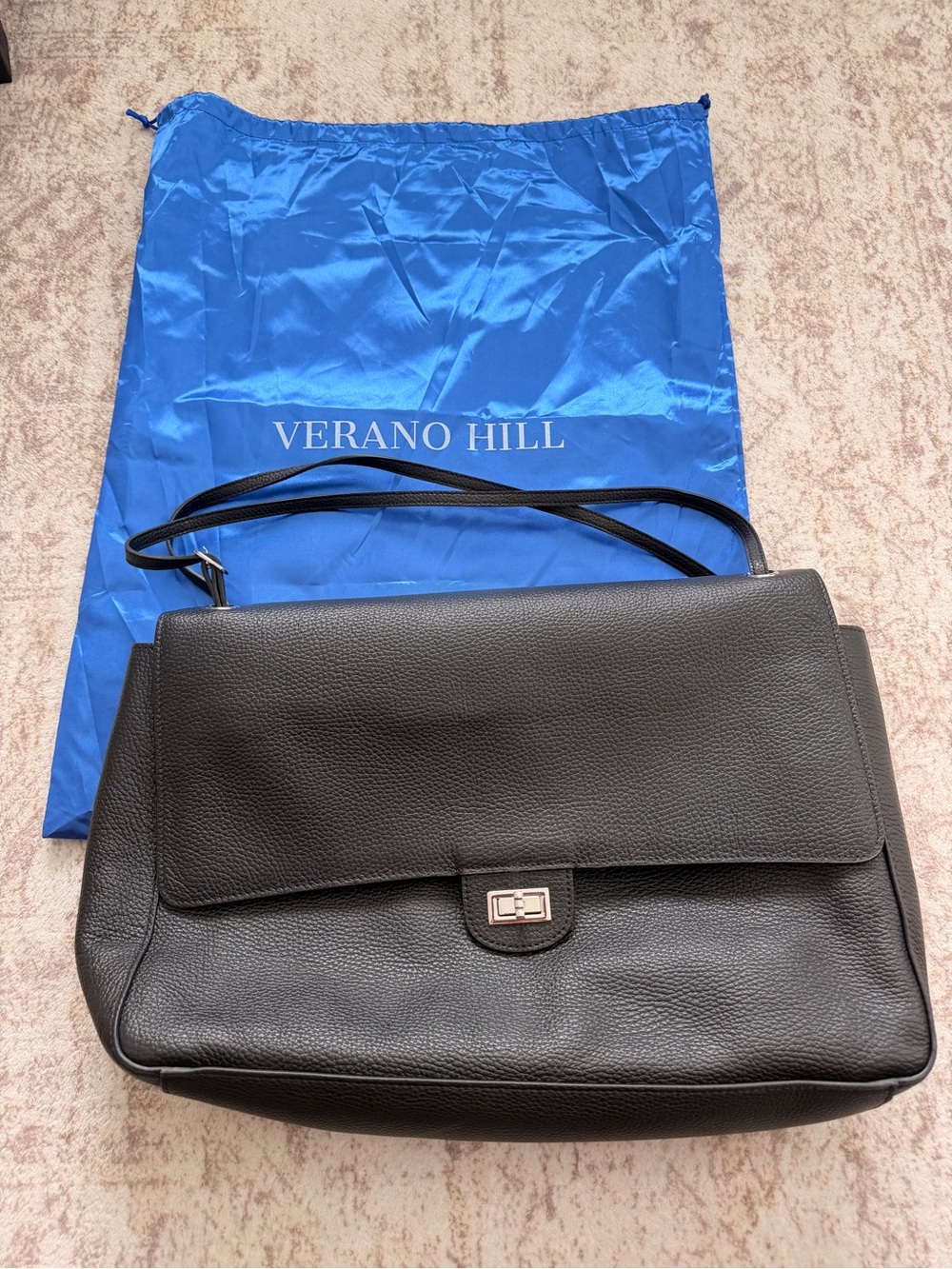 VERANO HILL Black Pebbled Leather Travel Shoulder Bag